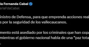 María Fernanda Cabal insta al ministro de Defensa a tomar más acciones para garantizar la seguridad en el Valle del Cauca María Fernanda Cabal insta al ministro de Defensa a tomar más acciones para garantizar la seguridad en el Valle del Cauca