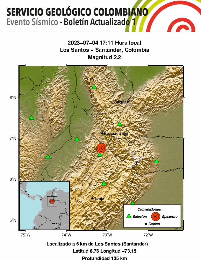 Temblor registrado el 4 de julio en Colombia Temblor registrado el 4 de julio en Colombia